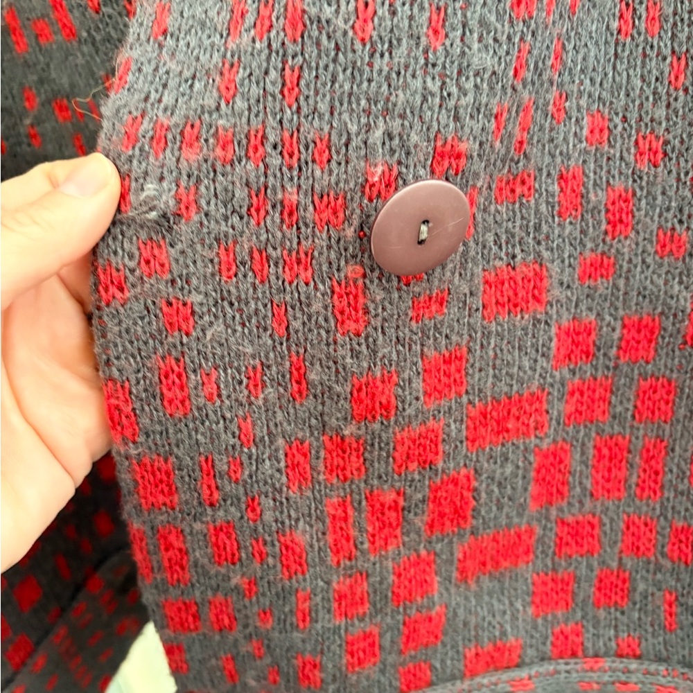 Vintage Abstract Jacket Cardigan – Oversized Notched Collar Red & Charcoal - Picture 5 of 5